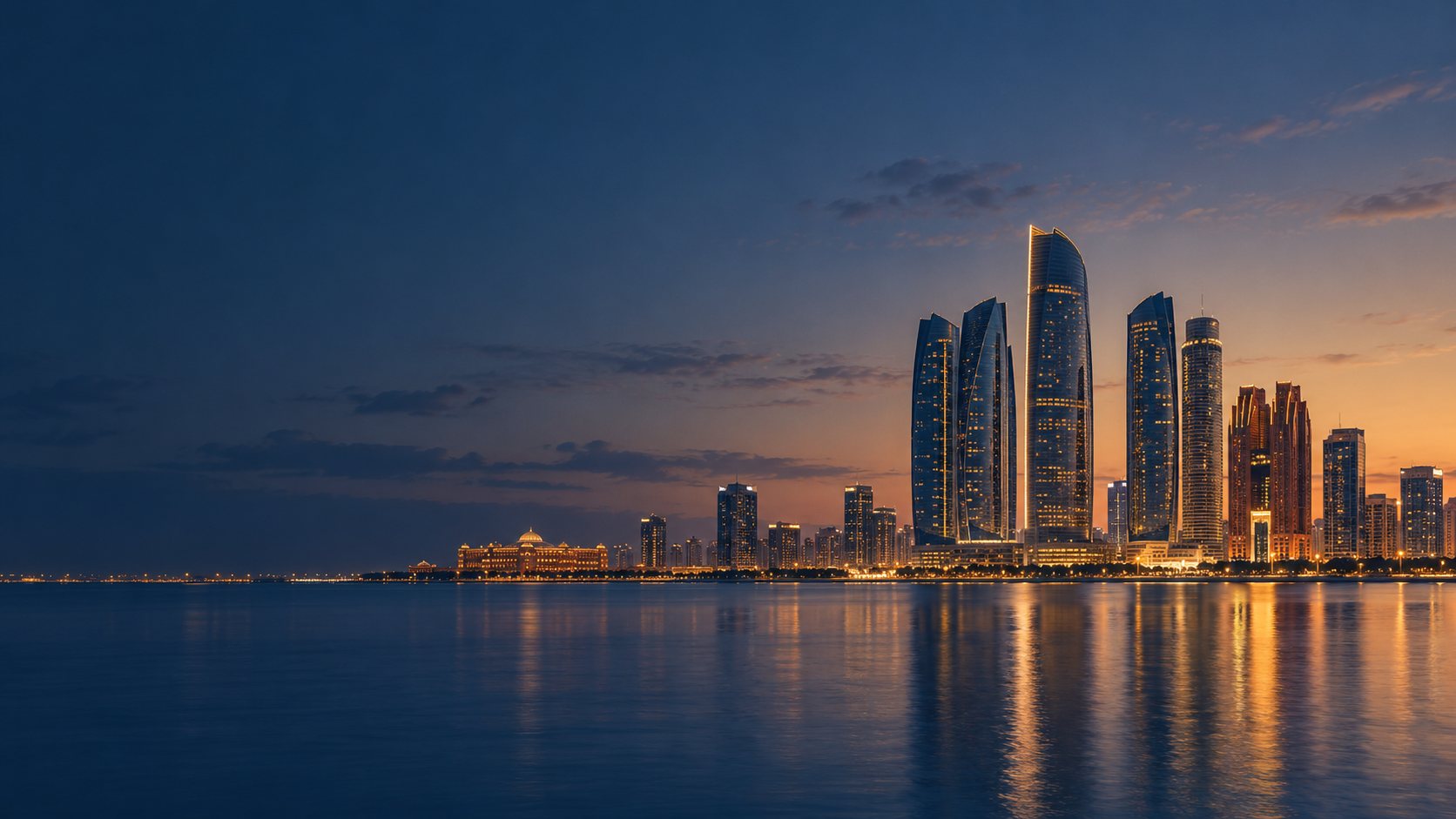 Abu Dhabi skyline at dusk